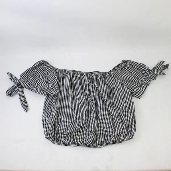 Haute Fox Women's Size 1XL White Black Check Crop Top Elastic Neckline