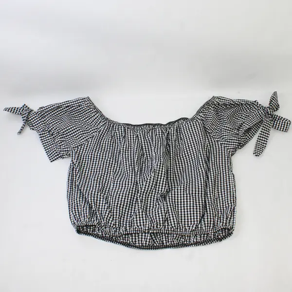 Haute Fox Women's Size 1XL White Black Check Crop Top Elastic Neckline