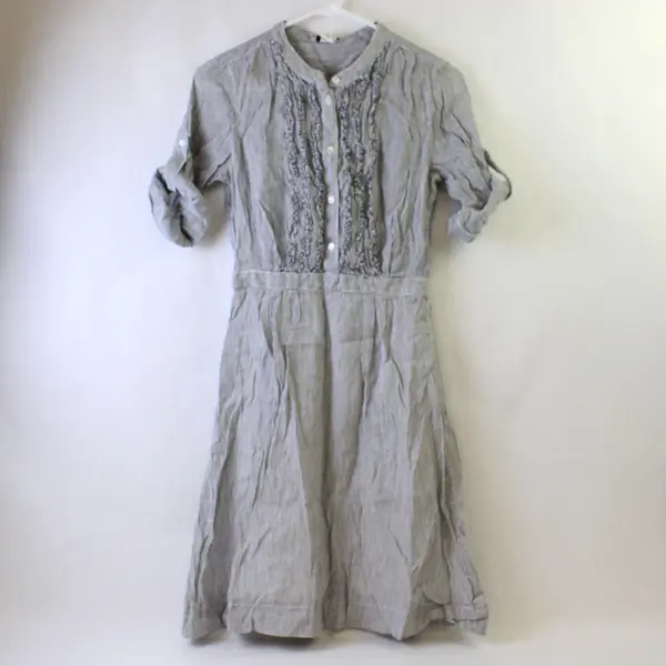J. Crew Striped Linen Dress Blue Button Front Size 2 Missing Belt