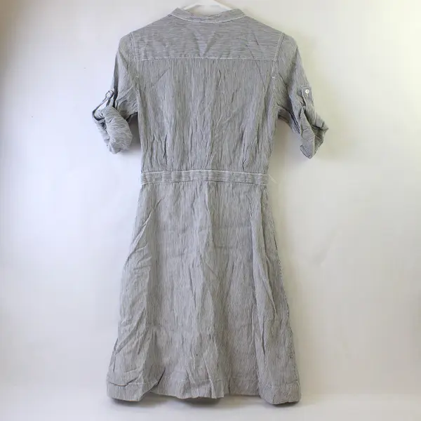 J. Crew Striped Linen Dress Blue Button Front Size 2 Missing Belt