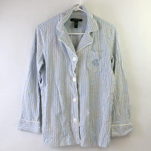 Lauren Ralph Lauren Night Shirt Women's Small Blue Stripe Button Up Top 