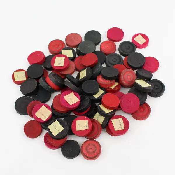 Assorted Wood Checker Pieces - Used Game Pieces with Chess Labels