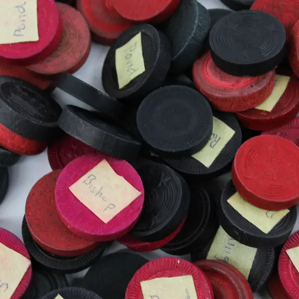 Assorted Wood Checker Pieces - Used Game Pieces with Chess Labels