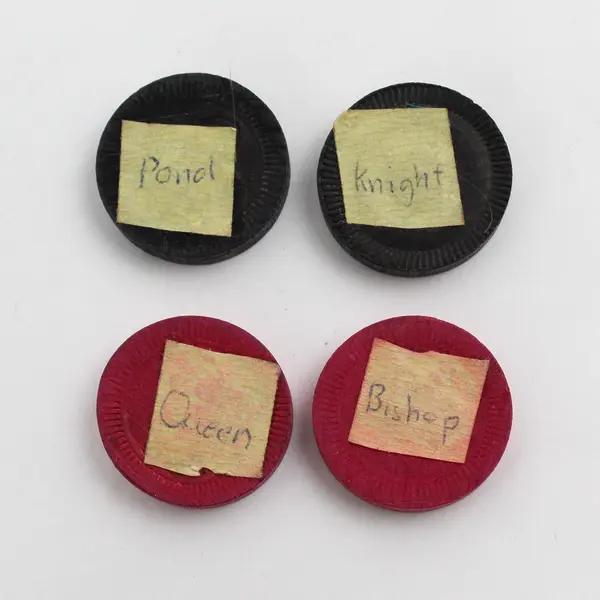 Assorted Wood Checker Pieces - Used Game Pieces with Chess Labels