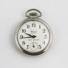 Vtg Westclox Scotty Style 3 Wind Pocket Watch  Model 90001  Runs Cracked Crystal