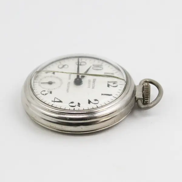 Vtg Westclox Scotty Style 3 Wind Pocket Watch  Model 90001  Runs Cracked Crystal