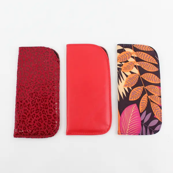 Lot of 3 Eyeglass Cases Floral Red Cheetah Plain Red Protective 