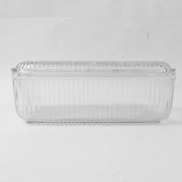 Vtg Unbranded Clear Glass Rectangular Refrigerator Dish W/ Matching 9" x 5.5"