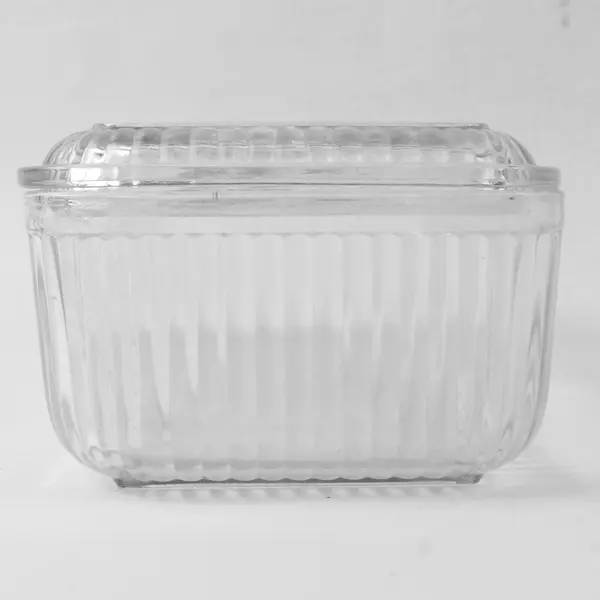 Vtg Unbranded Clear Glass Rectangular Refrigerator Dish W/ Matching 9" x 5.5"