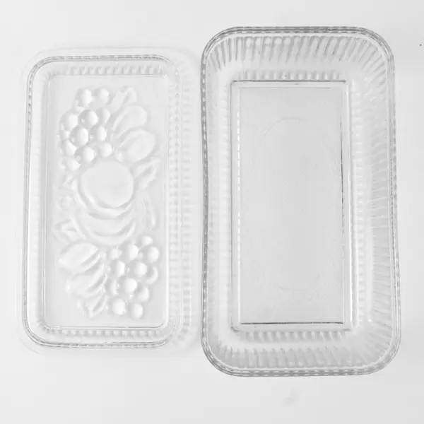 Vtg Unbranded Clear Glass Rectangular Refrigerator Dish W/ Matching 9" x 5.5"