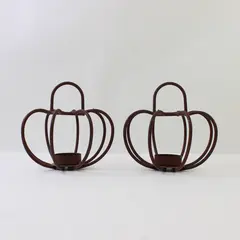 Lot Of 2 Unbranded Matching Metal Pumpkin Shaped Tea Light Candle Holders 5.75"