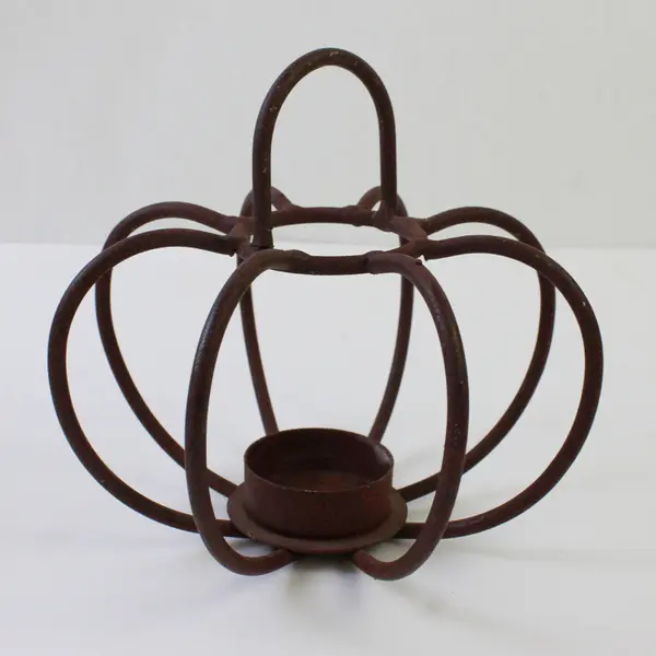 Lot Of 2 Unbranded Matching Metal Pumpkin Shaped Tea Light Candle Holders 5.75"