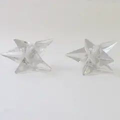 Lot Of 2 Unbranded Matching Clear Glass Starburst/Star Taper Candle Holders