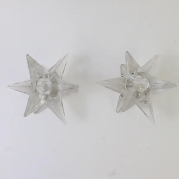 Lot Of 2 Unbranded Matching Clear Glass Starburst/Star Taper Candle Holders