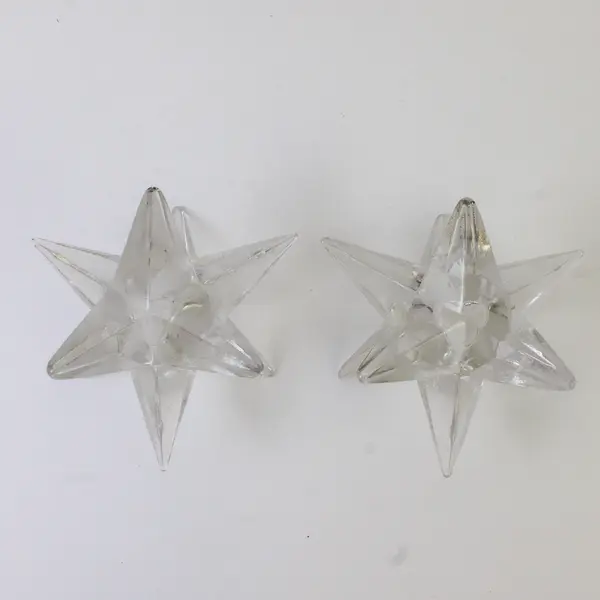 Lot Of 2 Unbranded Matching Clear Glass Starburst/Star Taper Candle Holders