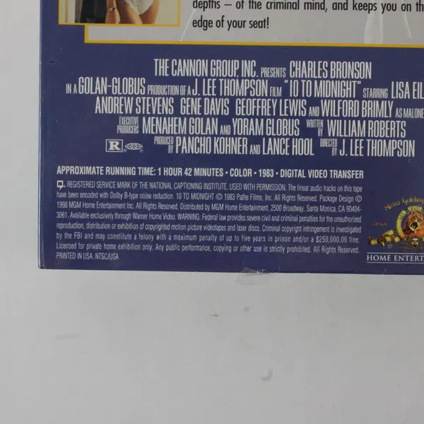 Ten to Midnight VHS Tape 1998, #M206886, New/Sealed 