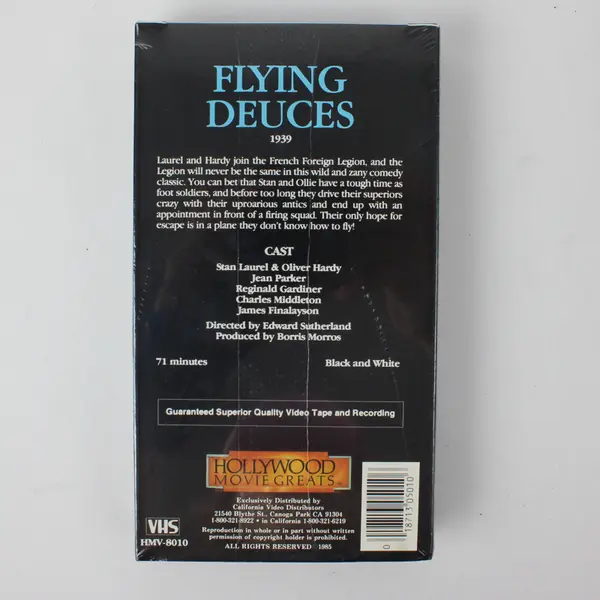 Flying Deuces B&W VHS Tape 1985, #HMV-8010 New/Sealed
