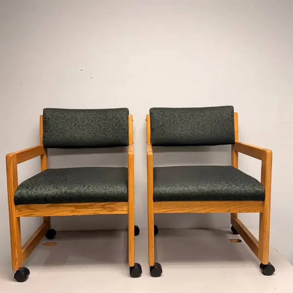 Set of 2 Green Patterned Upholstered Guest Chair W/ Casters- Local Pickup Only