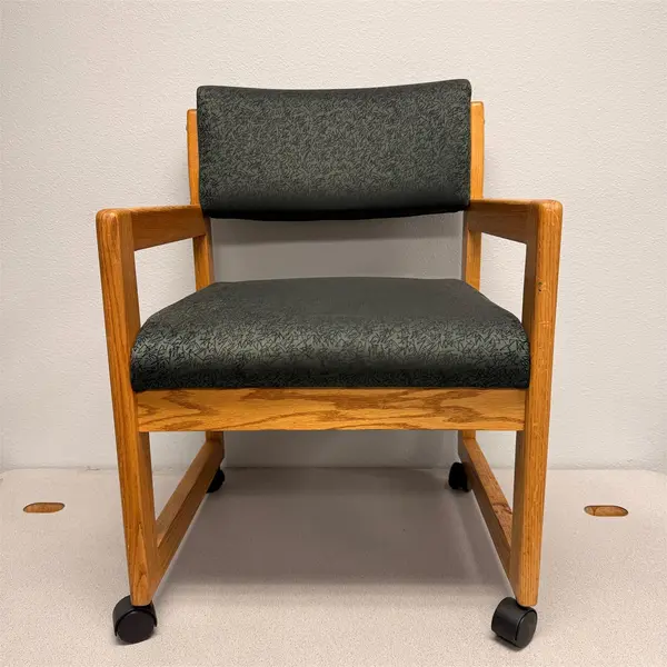 Set of 2 Green Patterned Upholstered Guest Chair W/ Casters- Local Pickup Only