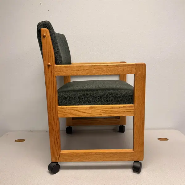 Set of 2 Green Patterned Upholstered Guest Chair W/ Casters- Local Pickup Only