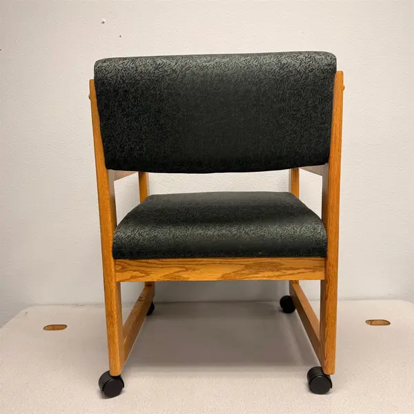 Set of 2 Green Patterned Upholstered Guest Chair W/ Casters- Local Pickup Only