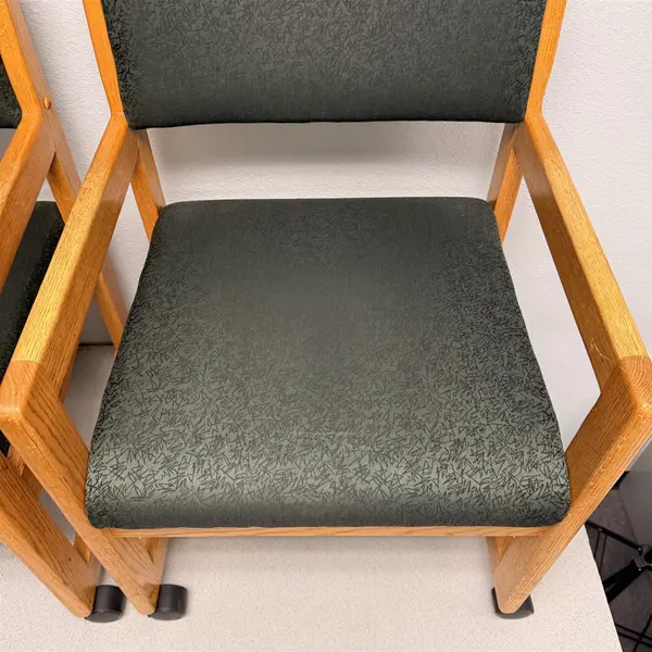 Set of 2 Green Patterned Upholstered Guest Chair W/ Casters- Local Pickup Only