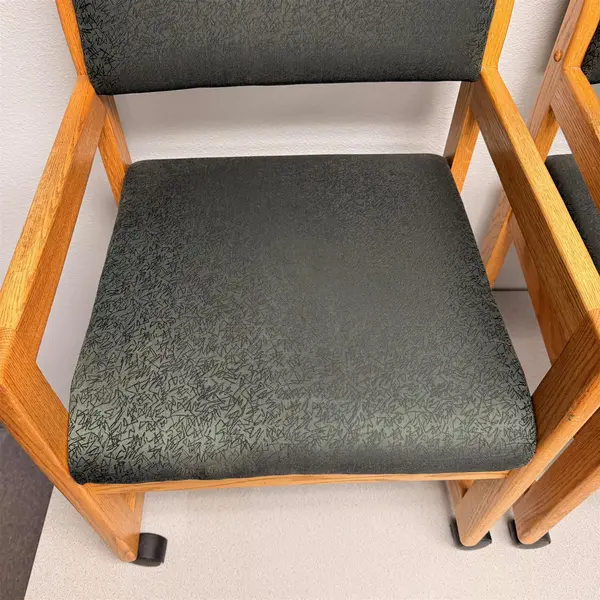 Set of 2 Green Patterned Upholstered Guest Chair W/ Casters- Local Pickup Only