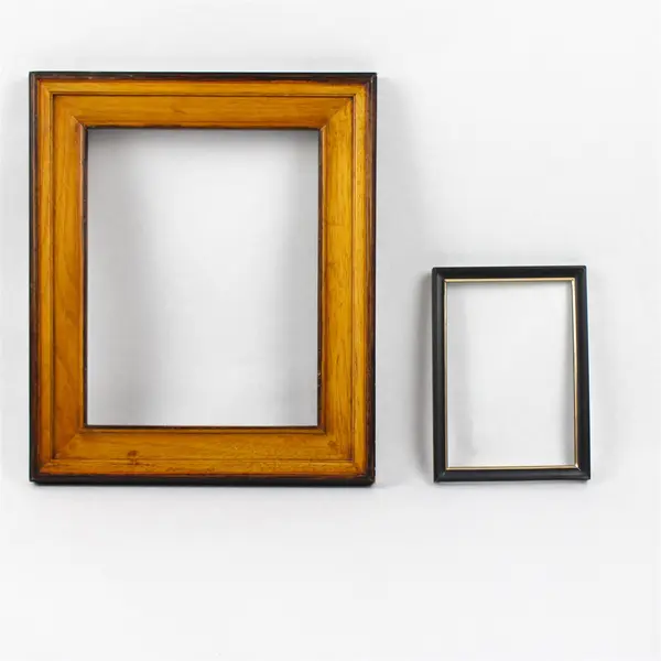 Lot of 2 Picture Frames 8x10 & 4.5x6.5 Wood + Black Metal Gold Rim