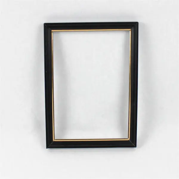 Lot of 2 Picture Frames 8x10 & 4.5x6.5 Wood + Black Metal Gold Rim