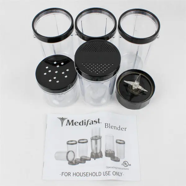 Lot of 8 Medifast Blender Cups & Accessories w/ Cross Blade Replacement