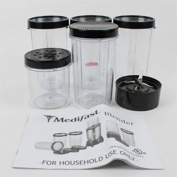 Lot of 8 Medifast Blender Cups & Accessories w/ Cross Blade Replacement