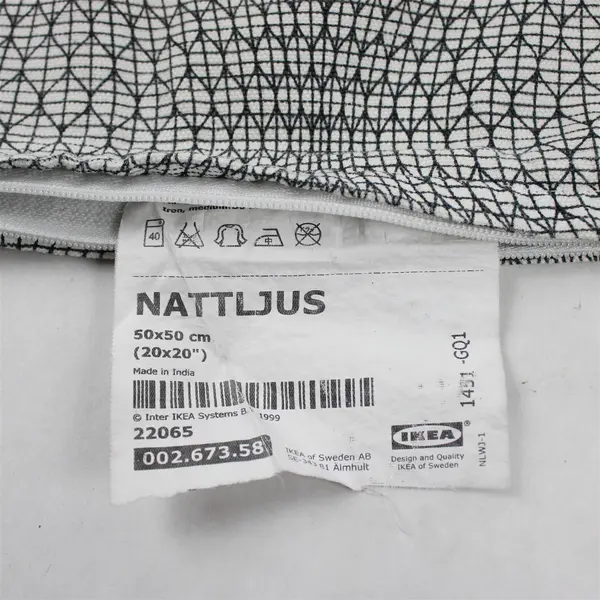 Ikea Nattljus White/Black Geometric Pattern Decorative Pillowcase/Sham 20" x 20"
