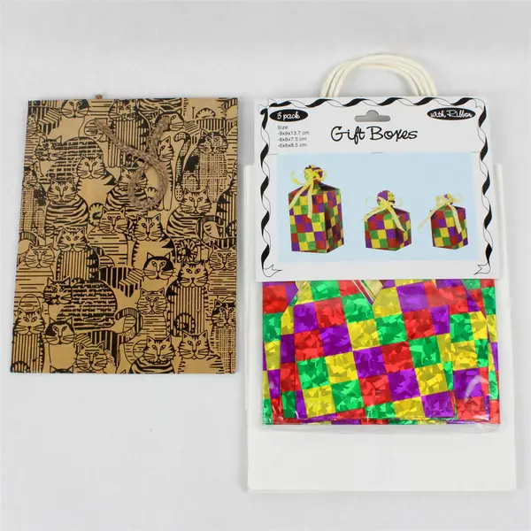 Lot of 6 Assorted Gift Bags & Boxes Tissue Paper Birthday Holiday Party