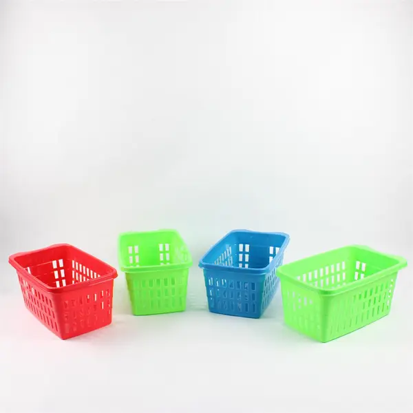 Lot of 4 Slotted Plastic Rectangular Storage Baskets w/ Side Handle 11x6.5x7