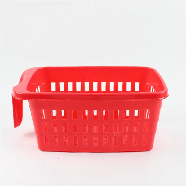 Lot of 4 Slotted Plastic Rectangular Storage Baskets w/ Side Handle 11x6.5x7