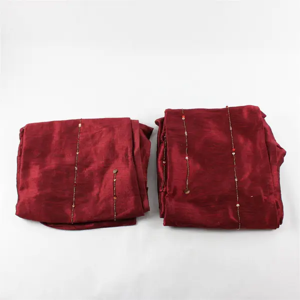 Lot Of 2 Pier 1 Imports Matching Solid Red Color Beaded Window Curtain 42" x 84"