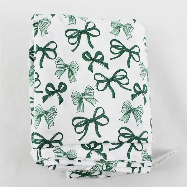 Peri Home White With Green Bow Print King Flat Bed Sheet 100% Polyester