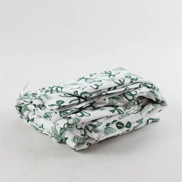 Peri Home White With Green Bow Print King Flat Bed Sheet 100% Polyester