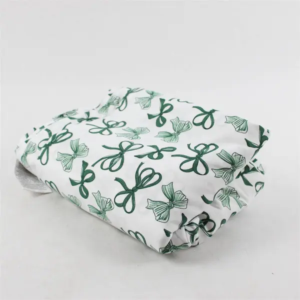 Peri Home White With Green Bow Print King Flat Bed Sheet 100% Polyester