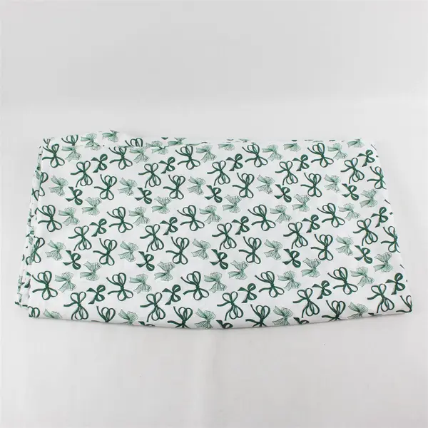 Peri Home White With Green Bow Print King Flat Bed Sheet 100% Polyester