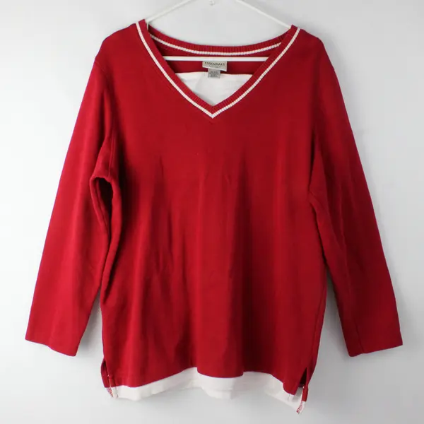 Essentials By Maggie Red/White Long Sleeve Knit Sweater Women's Size 14/16W