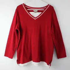 Essentials By Maggie Red/White Long Sleeve Knit Sweater Women's Size 14/16W