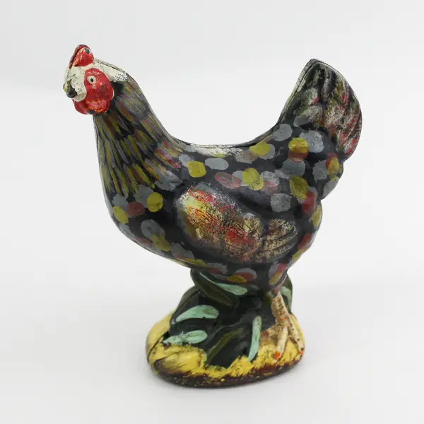Vintage Antique Hand Painted Cast Iron Chicken Coin Bank 