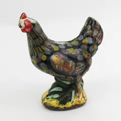 Vintage Antique Hand Painted Cast Iron Chicken Coin Bank 