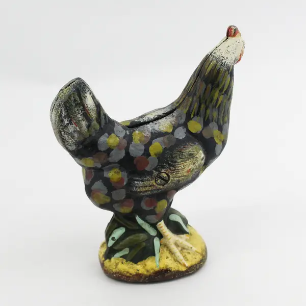 Vintage Antique Hand Painted Cast Iron Chicken Coin Bank 