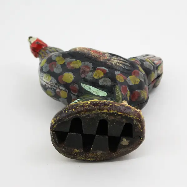 Vintage Antique Hand Painted Cast Iron Chicken Coin Bank 