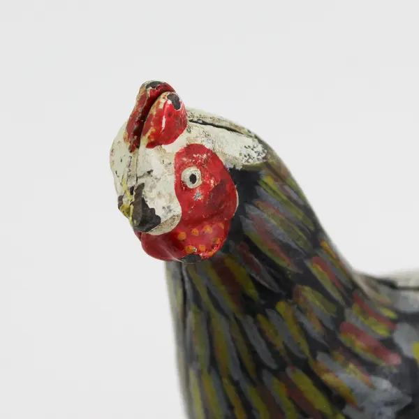 Vintage Antique Hand Painted Cast Iron Chicken Coin Bank 