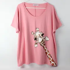 Misslook Solid Pink Color Giraffe Print Short Sleeve T-Shirt Women's Size XL