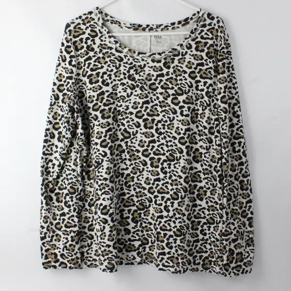 A.N.A Brown/White Leopard Long Sleeve T-Shirt Women's Size XL