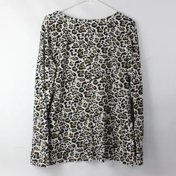 A.N.A Brown/White Leopard Long Sleeve T-Shirt Women's Size XL